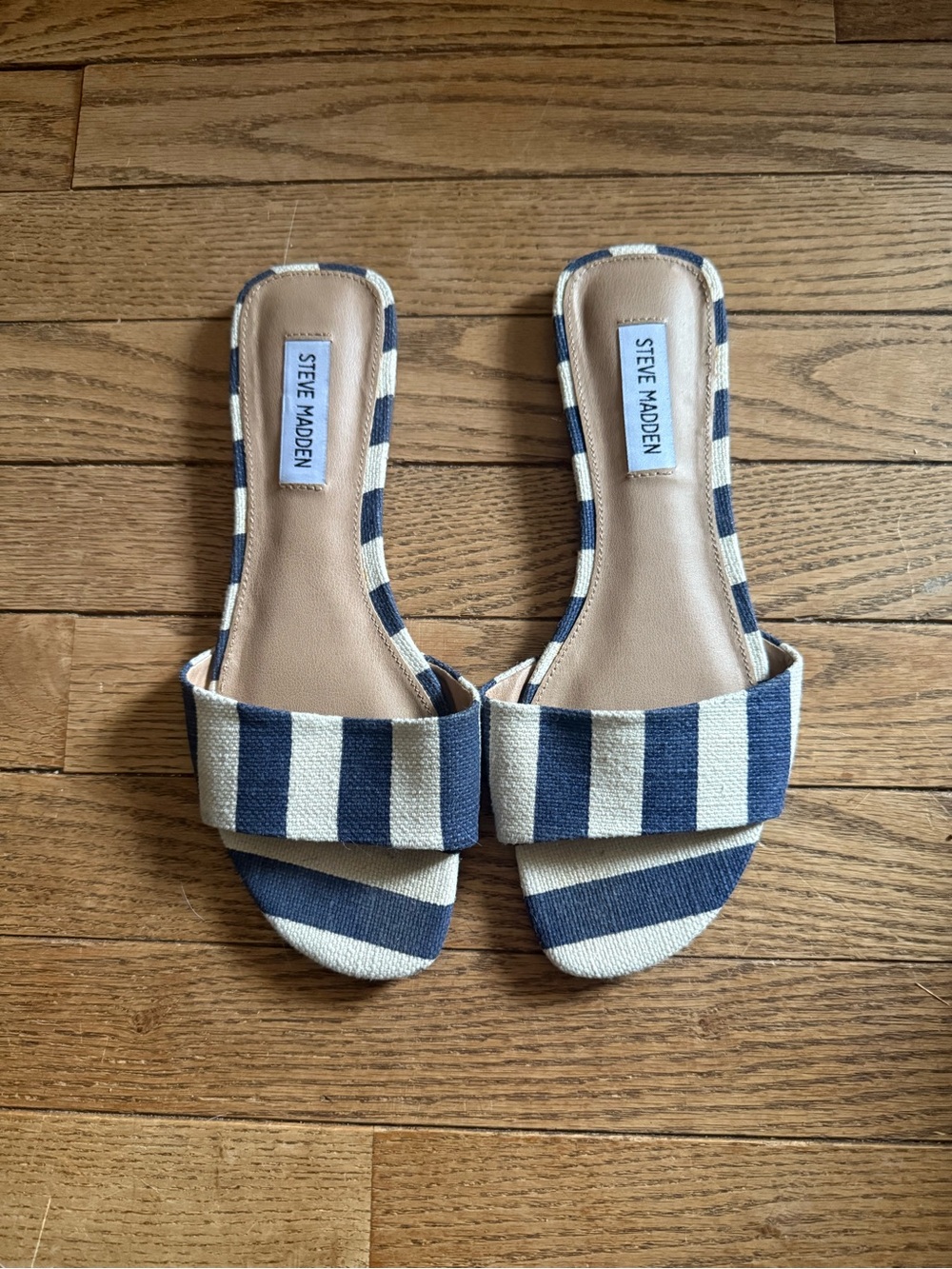 Steve Madden Navy and Cream Striped Slide Mules
